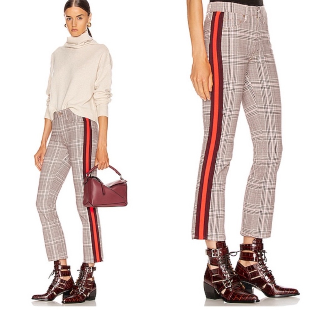 MOTHER Gray and Red Ankle Cropped Pants with Sporty Stripe
